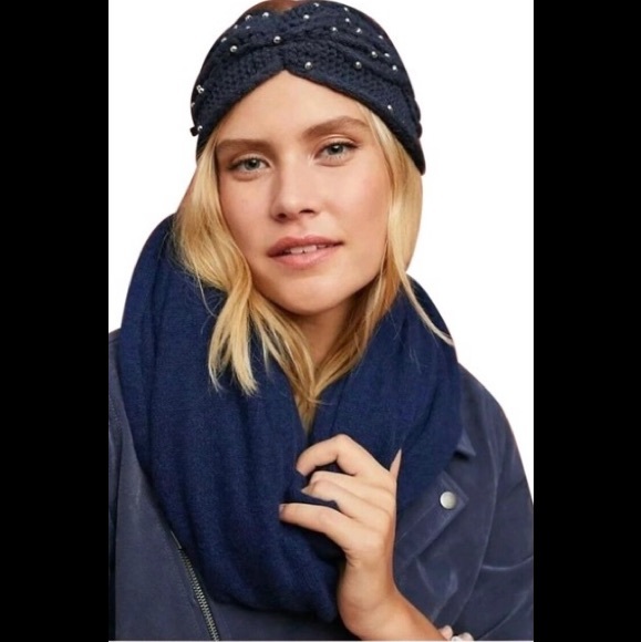 Anthropologie Accessories - {NWT} Anthropologie Navy Pearled Ear Warmer Headband